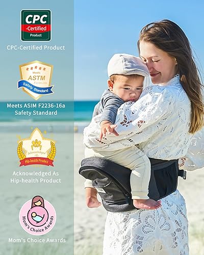 Miniatura 6 de Portabebés ergonómico con múltiples bolsillos, cintura extendida ajustable para recién nacidos y niños pequeños de hasta 50 libras, color gris
