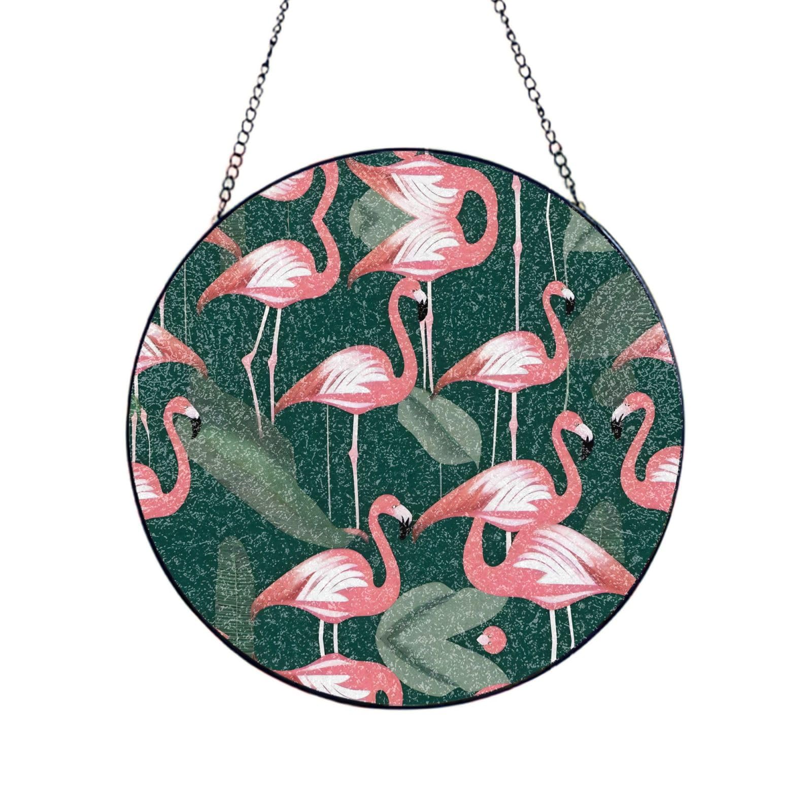 Phayah Flamingo Print Stained Glass Window Hanging Sun Catchers Decoration Mother'S Day Birthday Gifts For Home Garden Porch 10in（25cm）