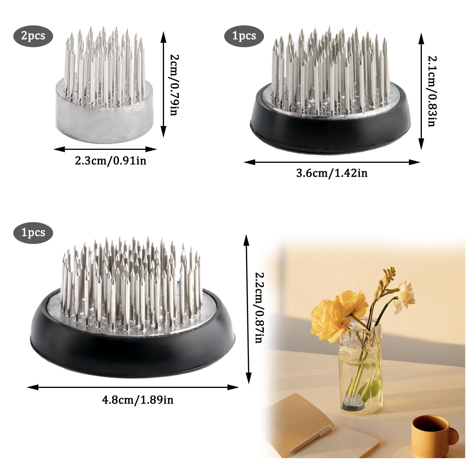 4 Pcs Flower Frogs Floral Frogs, Round Kenzan Frog Flower Holder, Kenzan Flower Frogs, Flower Fixed Tools with Stainless Steel Needles, Flower Arranger Tool for Vase Flower Arrangements DIY Craft - Image 2