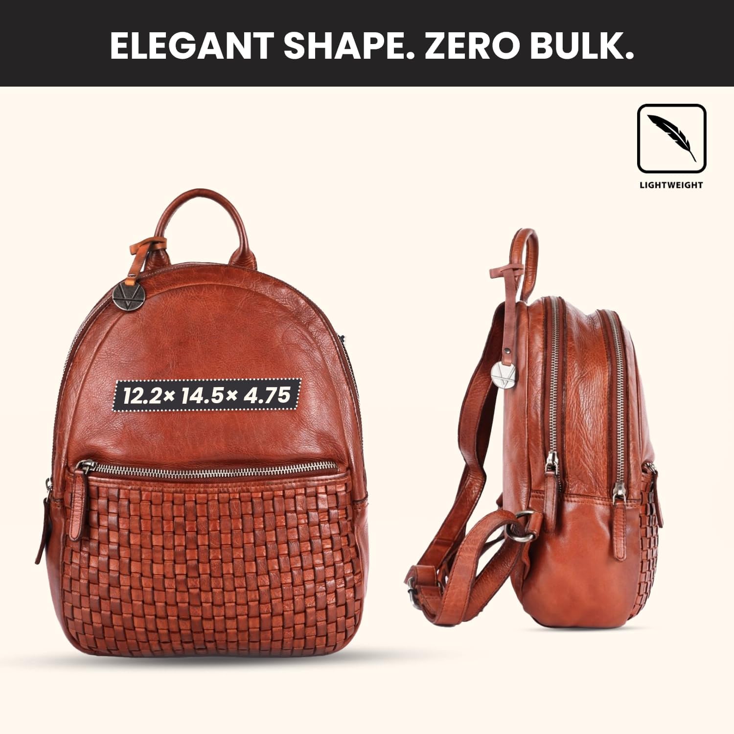 Genuine Leather Backpack for Men, Casual Backpack for Women Office Bag with Adjustable Shoulder Strap (VL-054-COGNAC) - Image 8