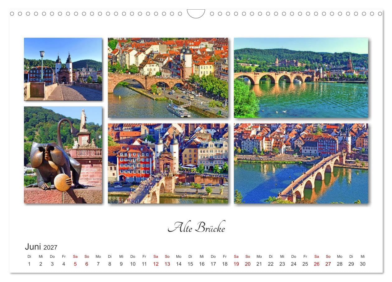 CALVENDO - Heidelberg Fotocollagen (Wandkalender 2027 DIN A3 quer), Monatskalender: Historische Orte in Heidelberg