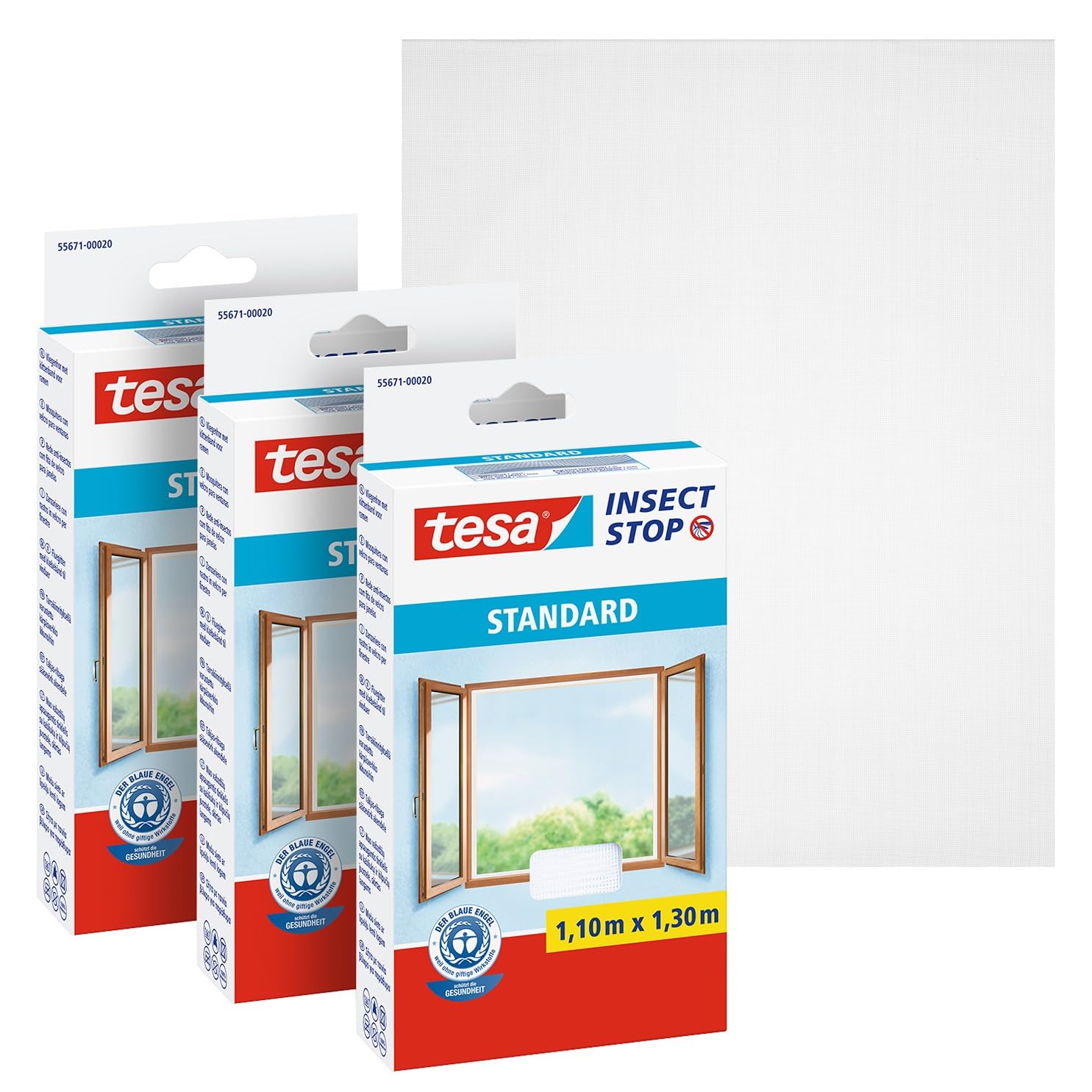 Tesa Uk Clear Tesa Insect Stop H&L Fly Screen For Window - Insect Repellent With Hook & Loop Tape, Cut To Size - Mosquito Repellent Without Drilling - 3 X Fly Net - 110 Cm X 130 Cm - White