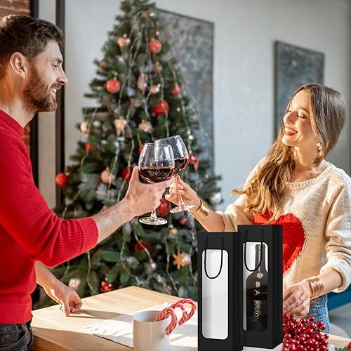 Miniatura 5 de Tioncy 24 bolsas de regalo de vino, bolsas de vino con ventana, bolsa de regalo, bolsas de transporte para botellas individuales con asa, bolsas