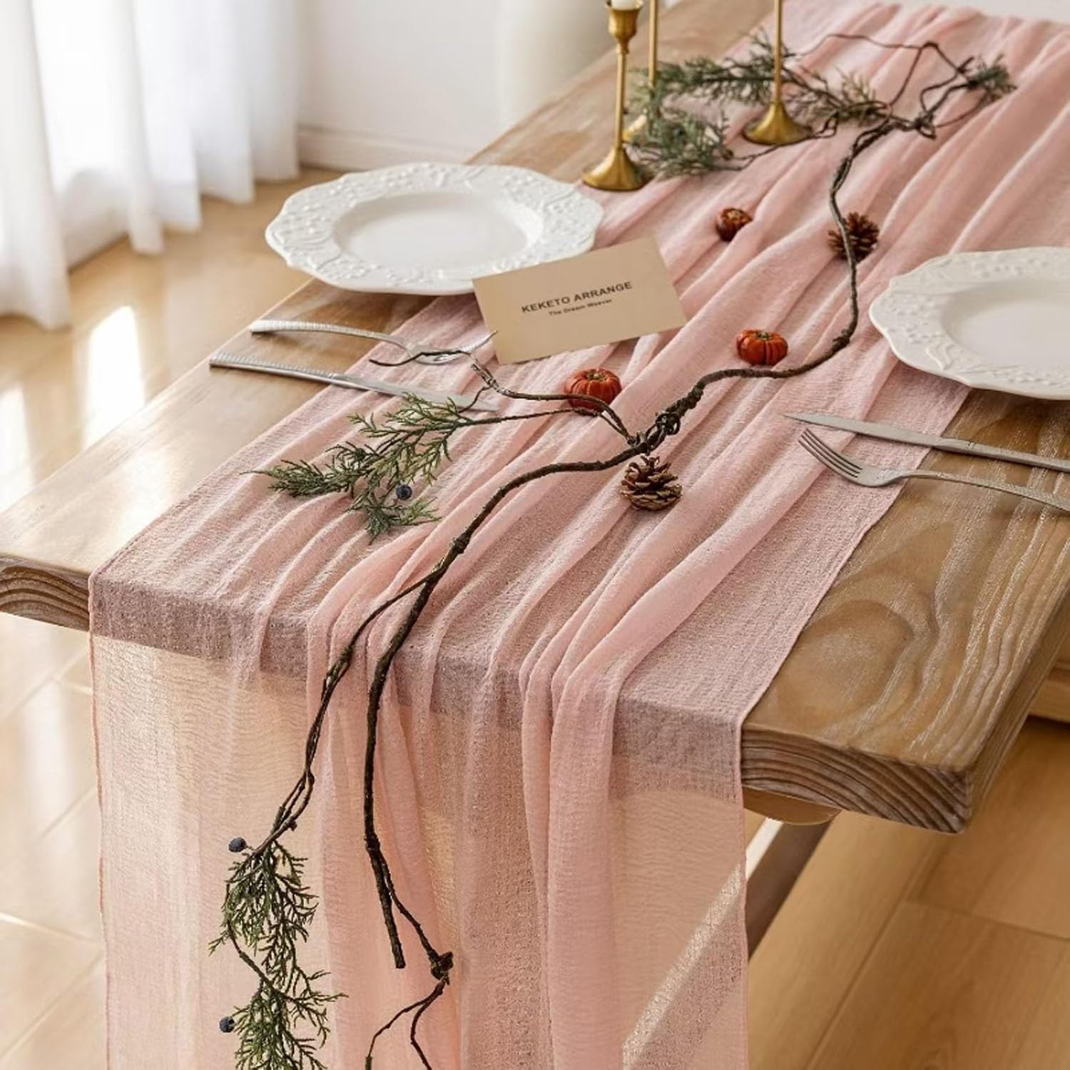 FOLAI Gemütliche Caramel Boho deko Makramee Tischläufer, Baumwollflachs mit Quasten Table Runner(30x90cm)für Küche, Vintage Bauernhaus, Böhmische Hochzeit & Tabletop Dekor