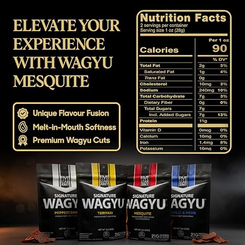 Miniatura 2 de Five Star Wagyu - Variedad de carne seca de res, suave y tierna para derretir la boca, galardonada merienda premium, sin ingredientes artificiales