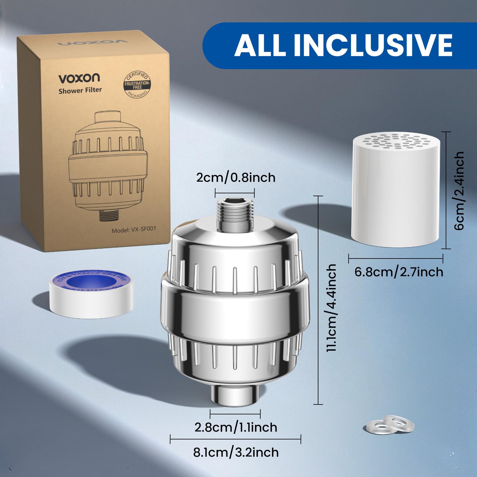 VOXON 36 Stufen Duschfilter, Vitamin C Duschfilter für hartes Wasser, Shower Filter mit 1 Filterpatronen, Duschfilter für Wasserenthärter, Kalkfilter Dusche zur Entfernung von Fluorid Chlor Kalk