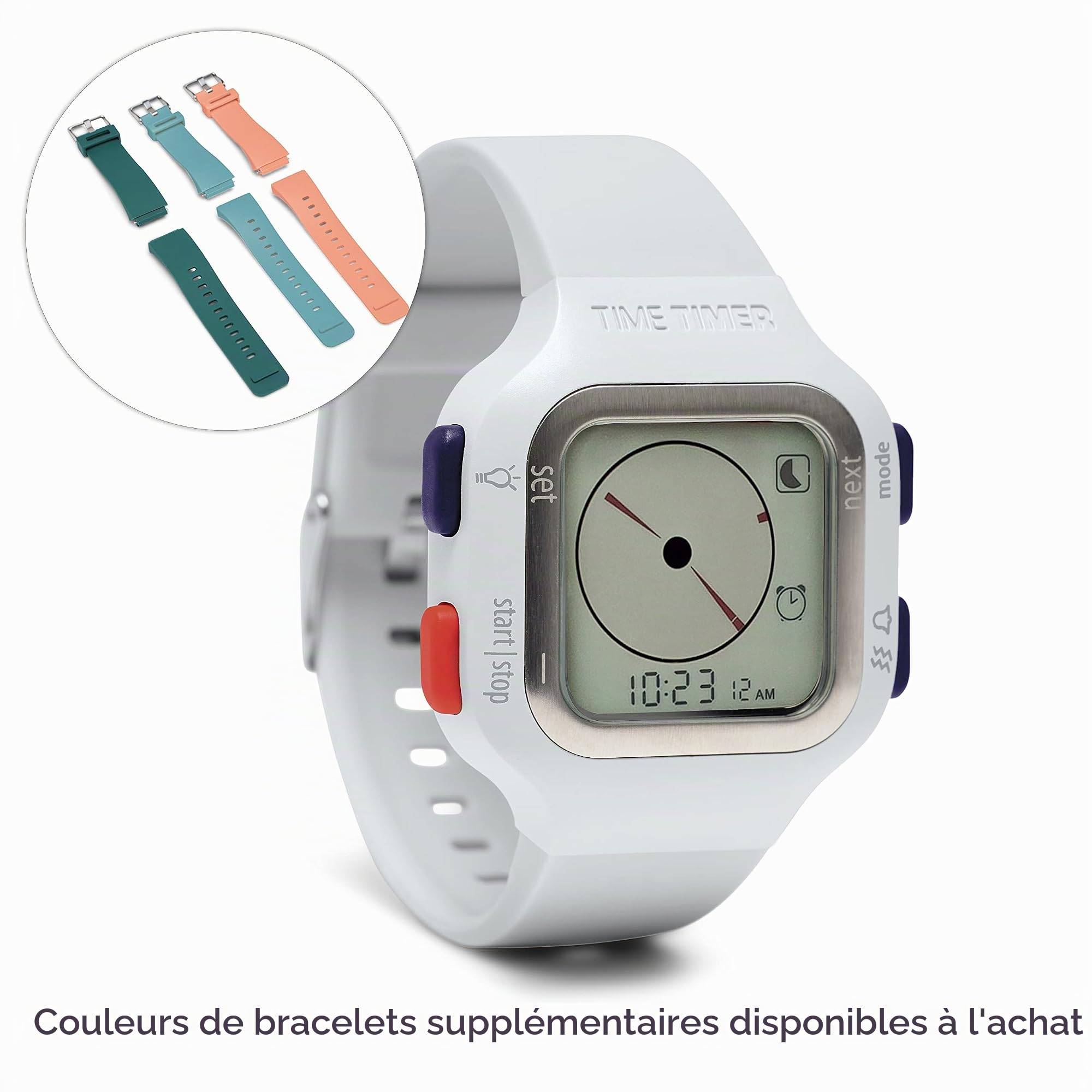 TIME TIMER Montre - Compte à rebours analogique et numérique visuel de 12 ou 24 Heures - pour l'apprentissage des Enfants, la réalisation de Tests et Le Suivi de l'entraînement (Arctic White, Small)