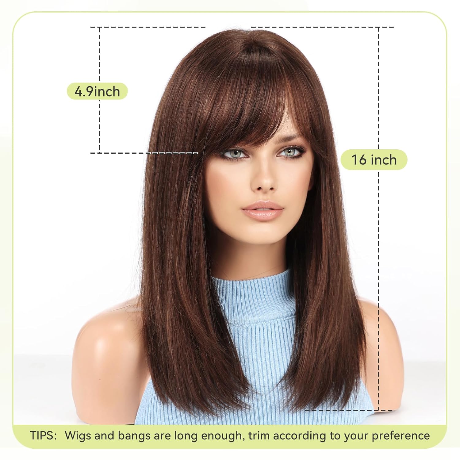 RSY Straight Human Hair Wigs for Women, Shoulder Length and Layered Real Hair Auburn Wig with Bangs for Daily Party Use - Image 3