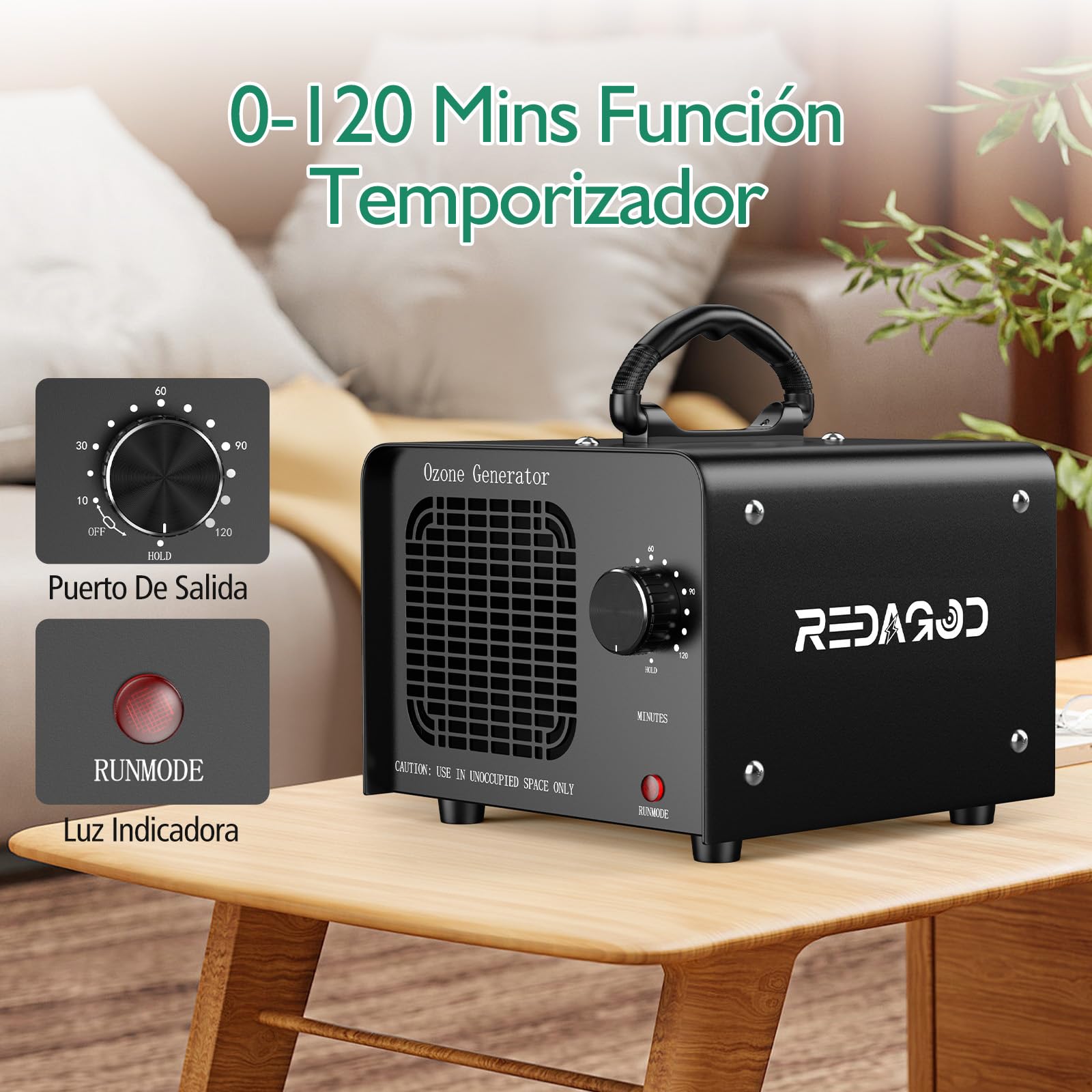 Generador De Ozono 48000mg/h, Purificador Aire Con Temporizador | Ionizador portátil con filtro HEPA, elimina humo para hogar, garaje y oficina
