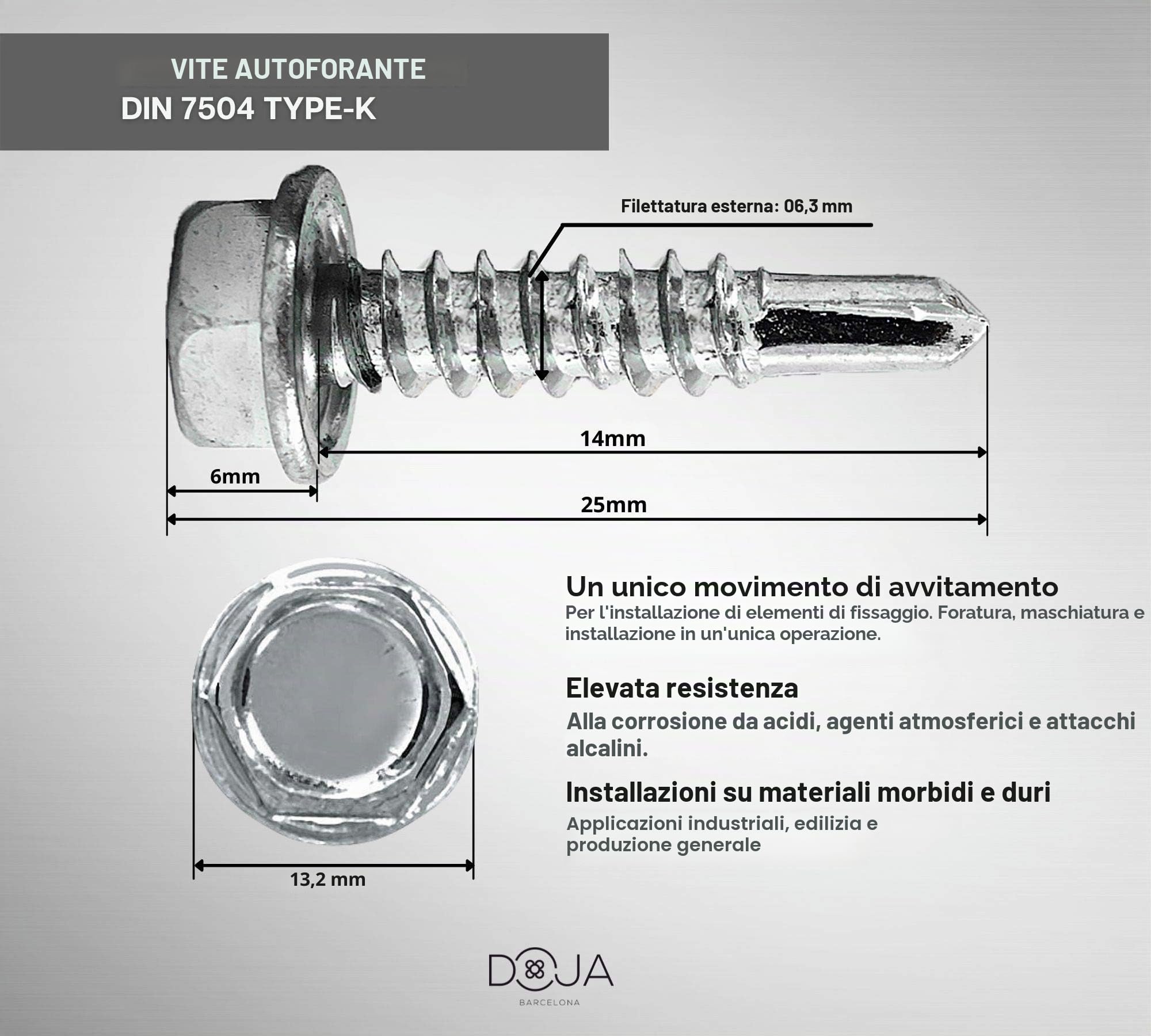 DOJA Industrial | Viti Autofilettanti Testa Esagonale Senza Rondella | Misura: 6,3 x 30 | 100 Pezzi | Zincato | Uso: Lastre Ondulate, Lamiera Tetto | Compatibile: Ferro, Alluminio, Legno, Acciaio