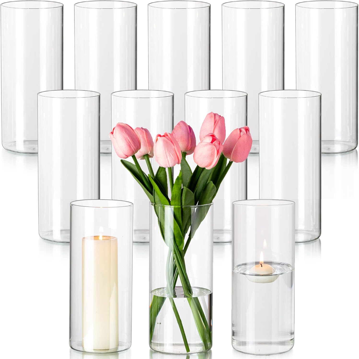 Hewory Glass Cylinder Vases Set of 12, Hurricane Candle