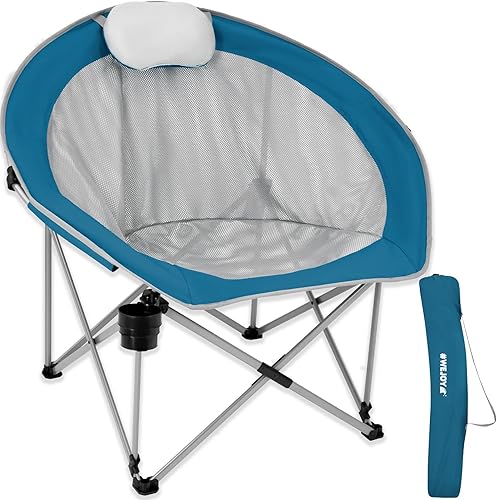 Miniatura 1 de #WEJOY Silla plegable de campamento de gran tamaño para adultos, sillas de malla transpirable con reposacabezas y soporte para tazas de hasta 300