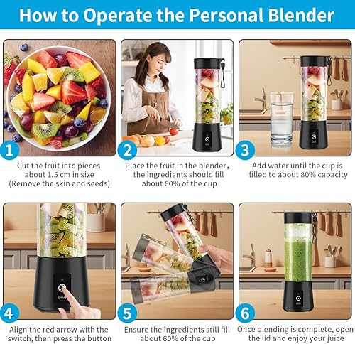 Miniatura 6 de Lyrique Licuadora portátil licuadora eléctrica personal de 13.5 fl oz para batidos y batidos, USB-C recargable, cuchillas afiladas de acero