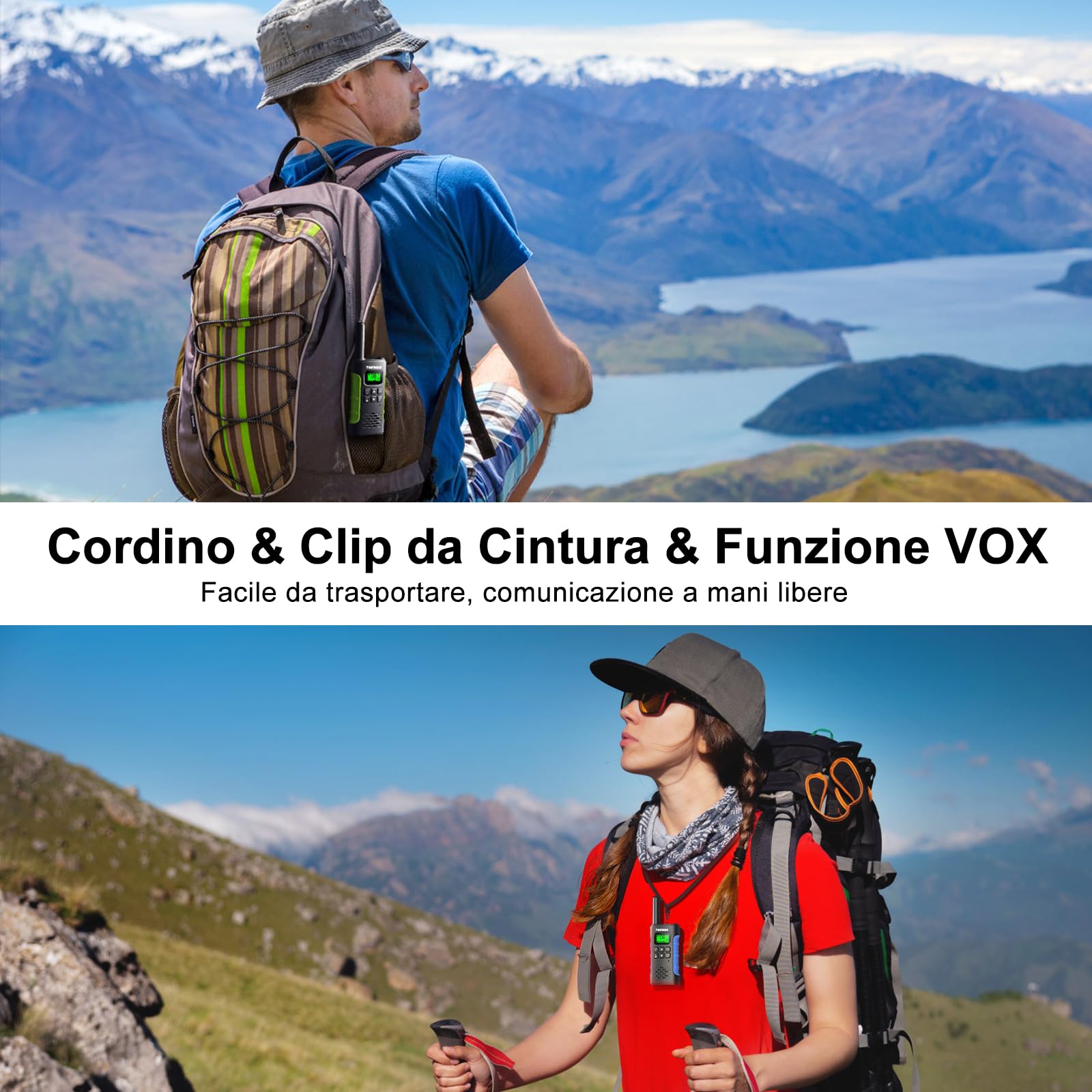 4 Pezzi Walkie Talkie Ricaricabile con Batteria, Walkie-Talkies per Bambini e Adulti, 16 Canali Lungo Raggio Walkie Talkie con Torcia Funzione VOX, Walki Talki per Campeggio Escursioni