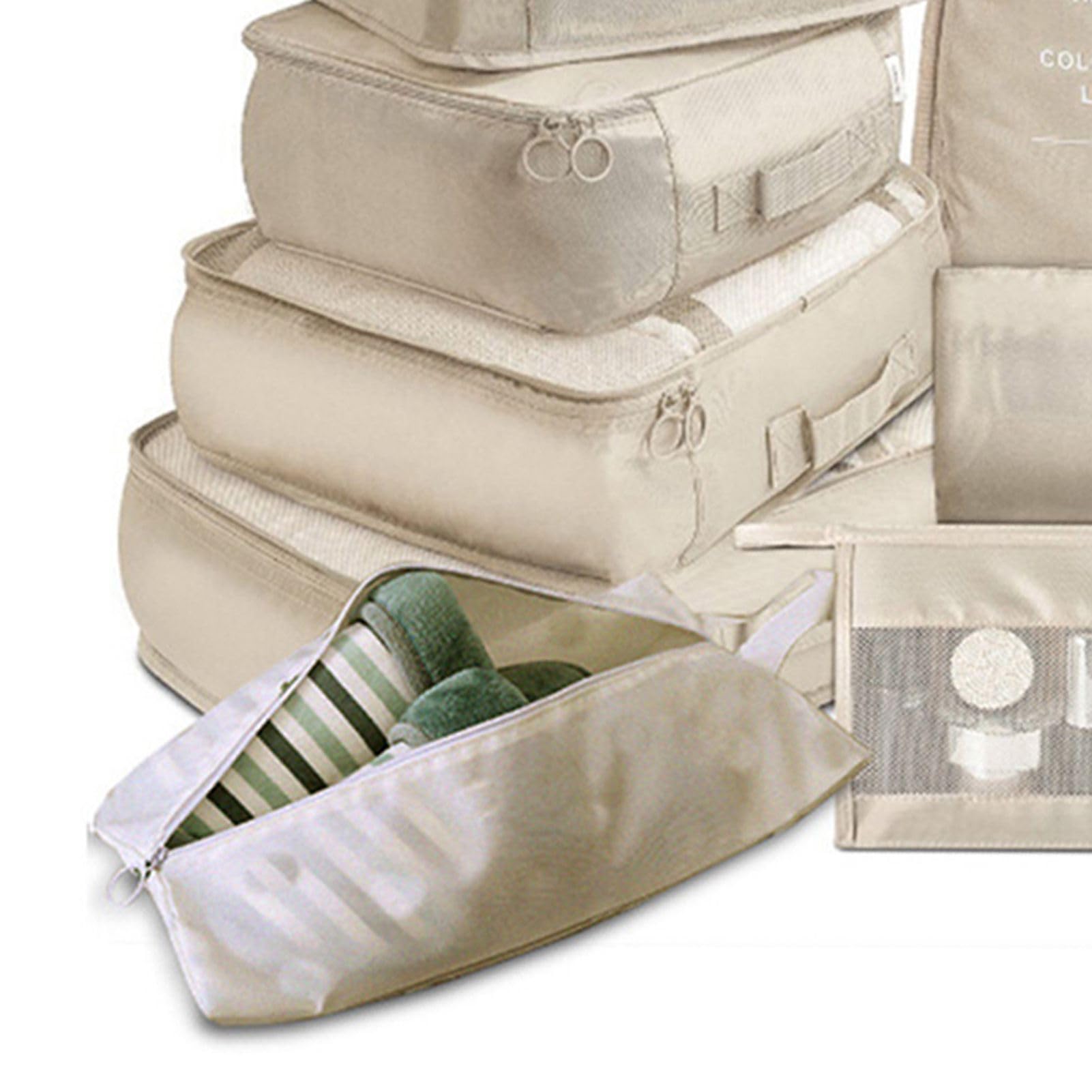 Ejoyous Cubi di Imballaggio per Valigie, Set da 8 Pezzi, Organizzatore da Viaggio a Compressione, Beige