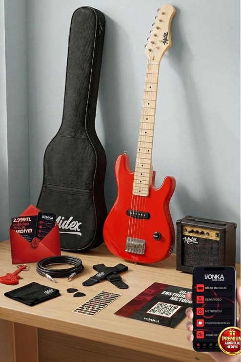 Midex CEG-30RD Full 1/4 30 Inch Electric Guitar Set RED with Amplifier for Children 4-6 Years Old