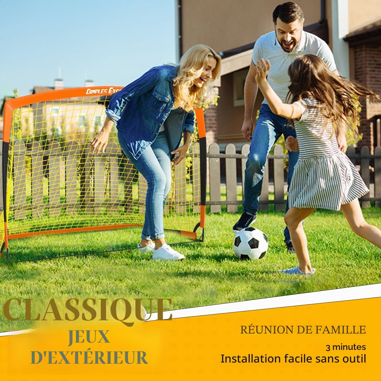 Dimples Excel But de Football Pop-Up Pliable | en Option avec Ballon, Pompe, Cônes | Ensemble de 1 ou 2 buts Portables en Trois Tailles | Idéal pour l’entraînement en Plein air des Enfants