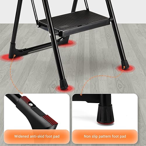 Miniatura 4 de Taburete plegable de 2 escalones para adultos con mango y antideslizante, resistente y pedal ancho, escalera de 330 libras, multiuso para el hogar y