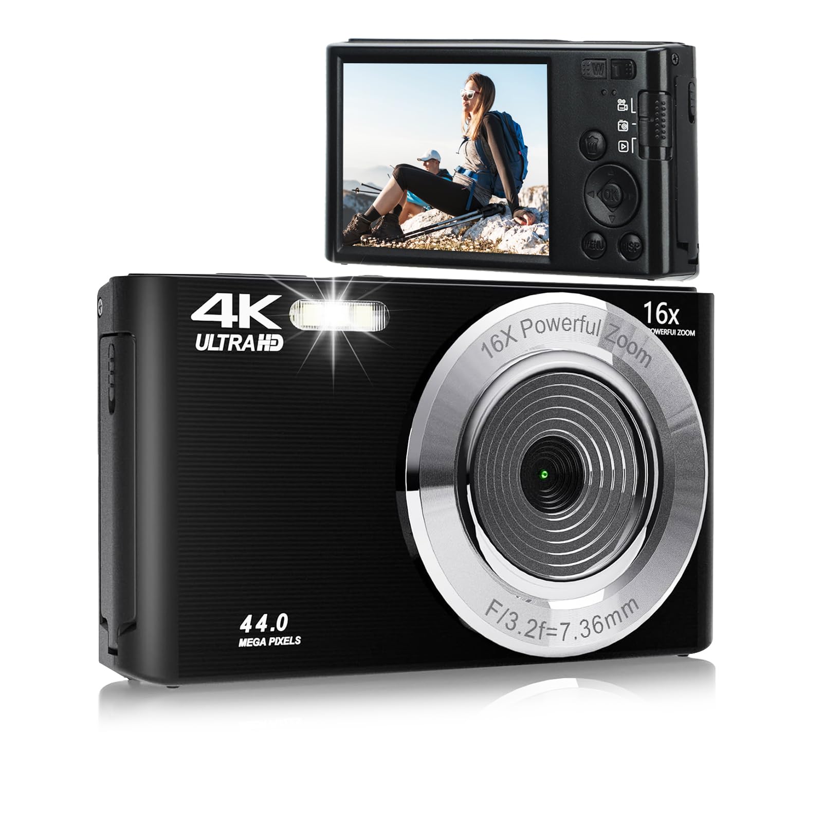 Digital Camera, 44MP 16X Digital Zoom 4K Camera with 2.8in HD Screen, Built in Fill Light Anti Shake for Teens Adult Beginner(Black and Silver) (Black)-picture-27