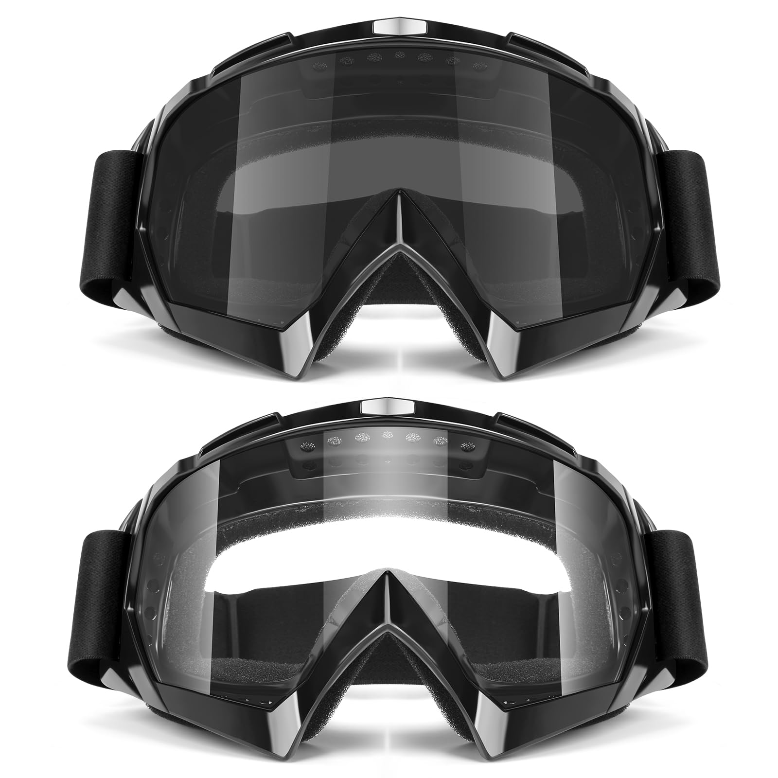 Lievermo Occhiali da moto ATV Dirt Bike, confezione da 2, per motocross, motocross, casco UTV, occhiali antipolvere
