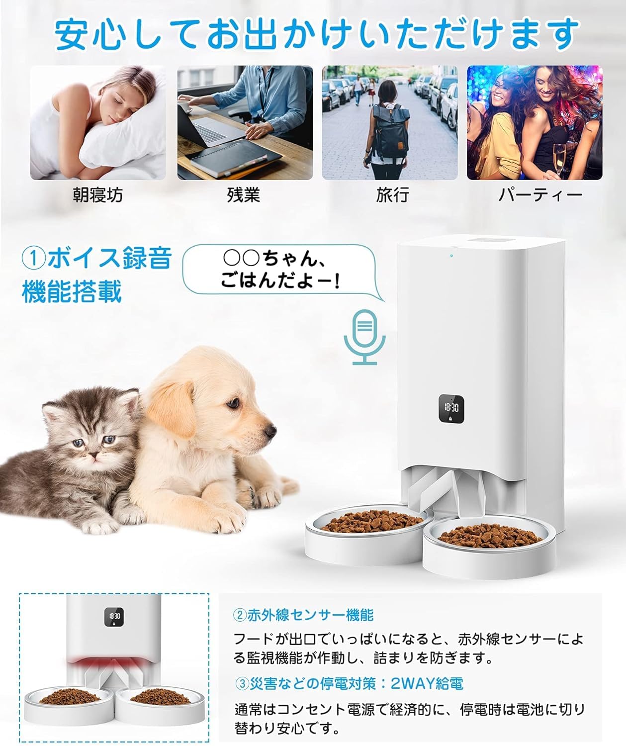 Amazon | 【2026最新改良】多頭飼いに向け 自動給餌器 猫 中小型犬用