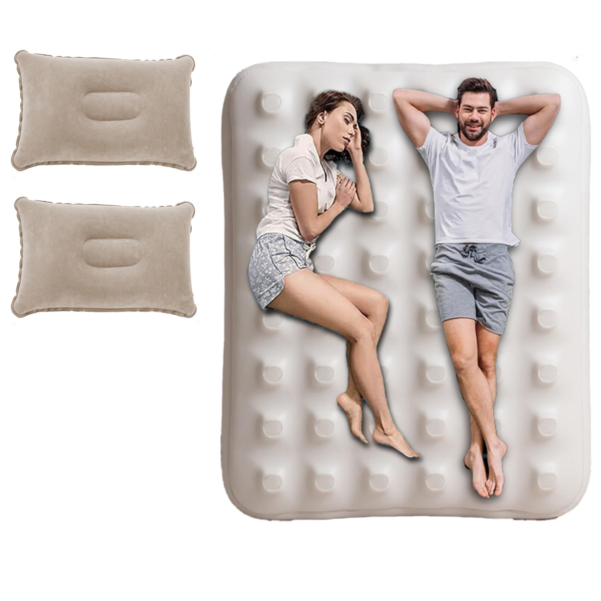 Spopal Colchon Inflable con 2 Almohadas, Colchón Inflable Matrimonial Camping, 3 Firmezas Ajustables, 22cm Altura, Impermeable Superficie Suave Antideslizante, Portátil para Camping, Hogar y Viajes
