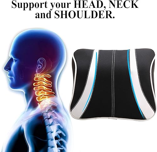 Miniatura 10 de Almohada de coche con asiento de espuma viscoelástica, soporte para cabeza y cuello, cojín para reposacabezas automático, silla de viaje para el