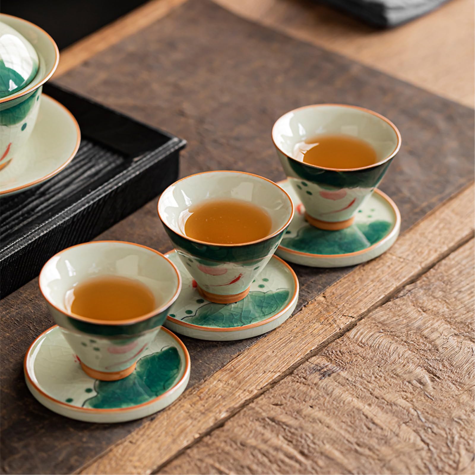Ceramiczna filiżanka do herbaty w stylu chińskim domowa herbata kungfu - podkładka pod kubek do herbaty Geyao (zielona) * 3-55 ml