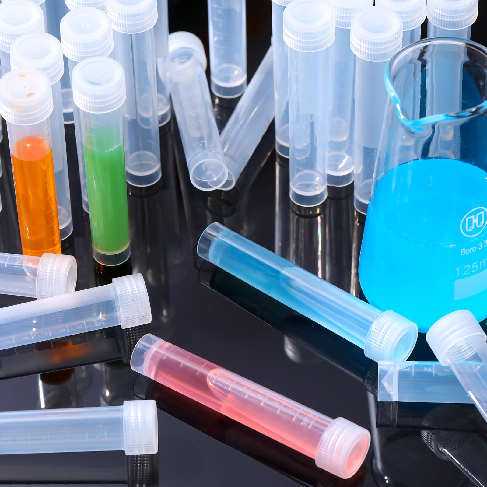 Kanayu 200 provette in plastica da 10 ml con coperchio, piccoli tubi di stoccaggio con tappo trasparente, con anello di tenuta in silicone, per esperimenti scientifici, campioni di acqua e liquidi