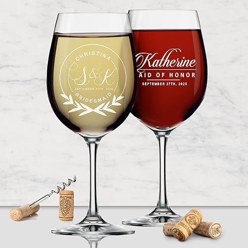 Miniatura 5 de Copas de vino personalizadas para damas de honor, grabado y grabado a medida