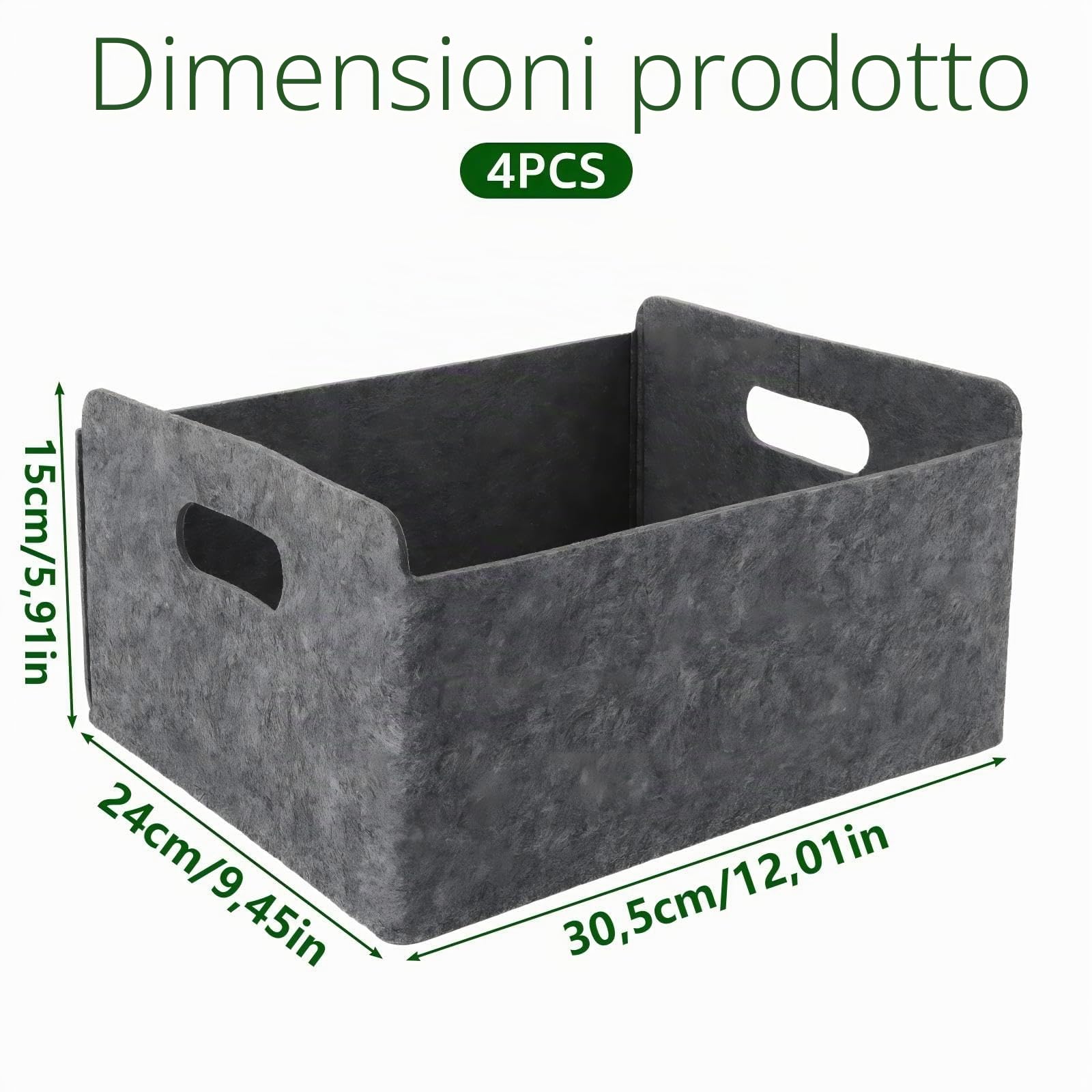 WOPPLXY 4 Pezzi Cestino Portaoggetti, 30 x 26 x 12.5 cm Cestino Pieghevole in Feltro, Cesta de Almacenaje per Armadi, Librerie e Cassetti (Grigio)
