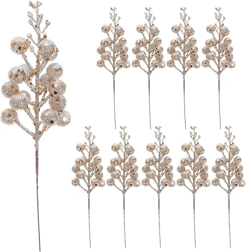 Abaodam 10 piezas de bayas de imitación de Navidad, púas de bayas de Navidad, tallos de bayas rojas de imitación, bayas en tallos de bayas doradas disponible en Yaxa Peru