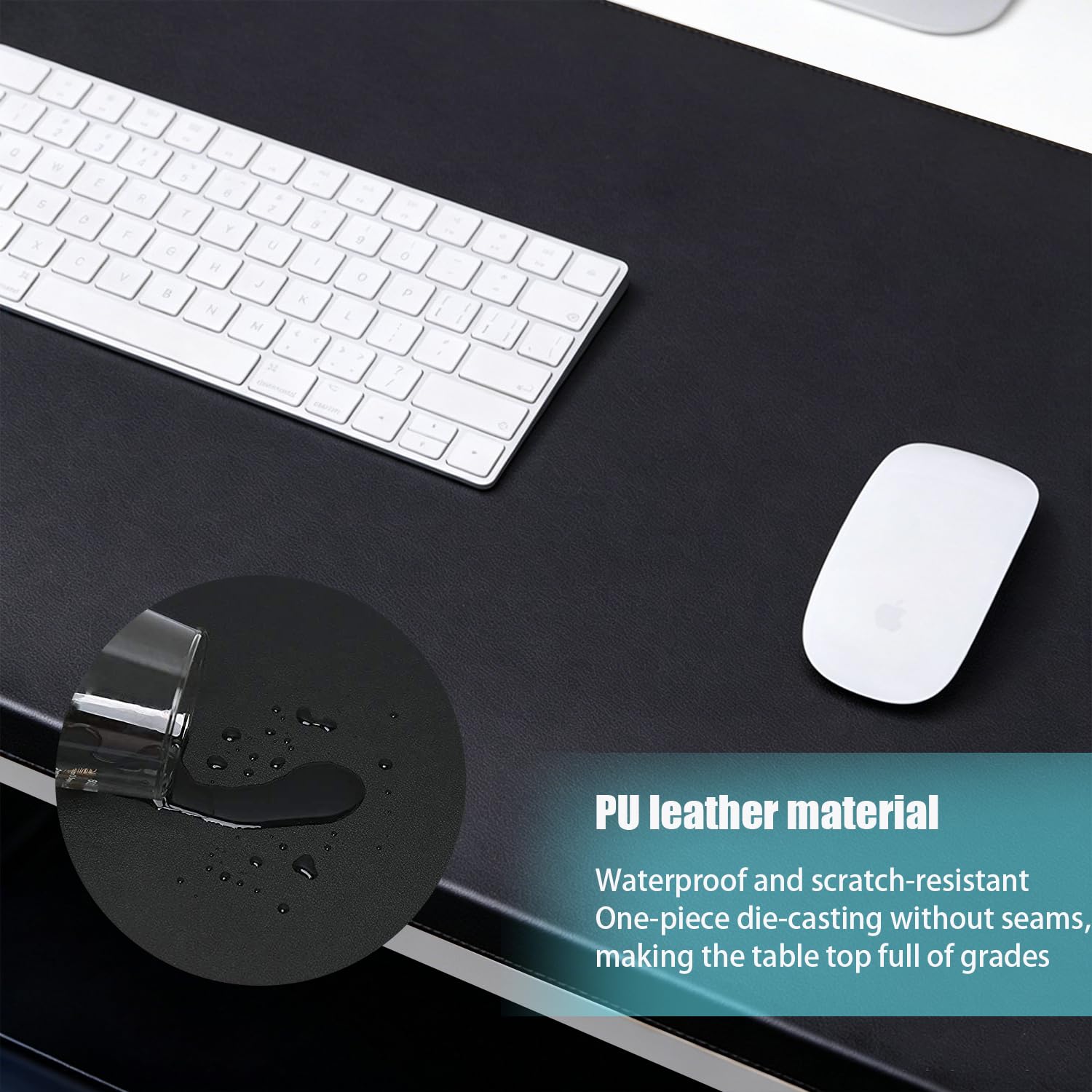 Sous Main Bureau Cuir,Coutures Faites à La Main Durables,Fond Antidérapant,Tapis De Table Résistant Avec Protège-Bord,Adapté Pour Le Bureau/La Maison/Les Étudiants,Tapis de bureau noir (80 * 40CM)