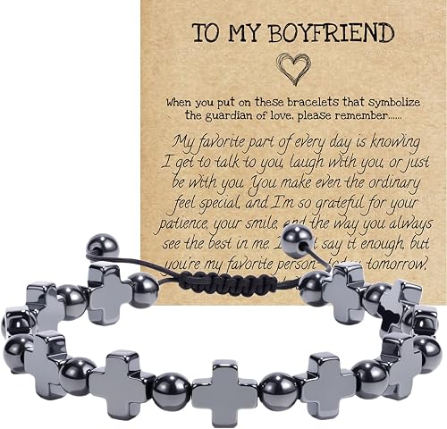 Hematite Cross Bracelet for men - Gifts for him boyfriend, Unique gifts, Mens gi
