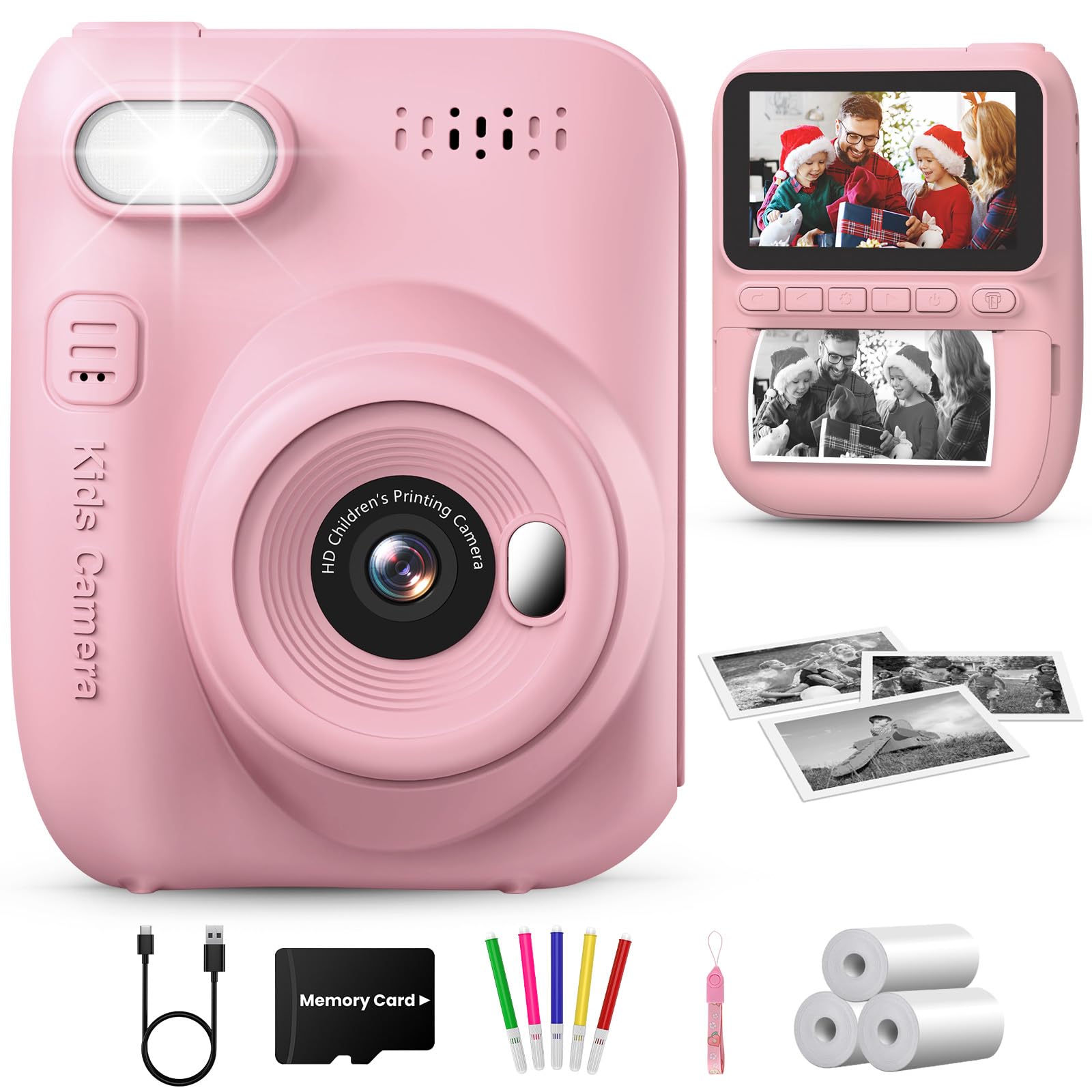 GREENKINDER Macchina Fotografica Bambini Istantanea,3,0 Pollici 14MP Fotocamera Istantanea Bambini Scheda Memoria,1080P Fotocamera Digital per Bambini,Giocattolo Regalo Natale per Bambino da 3-12 Anni