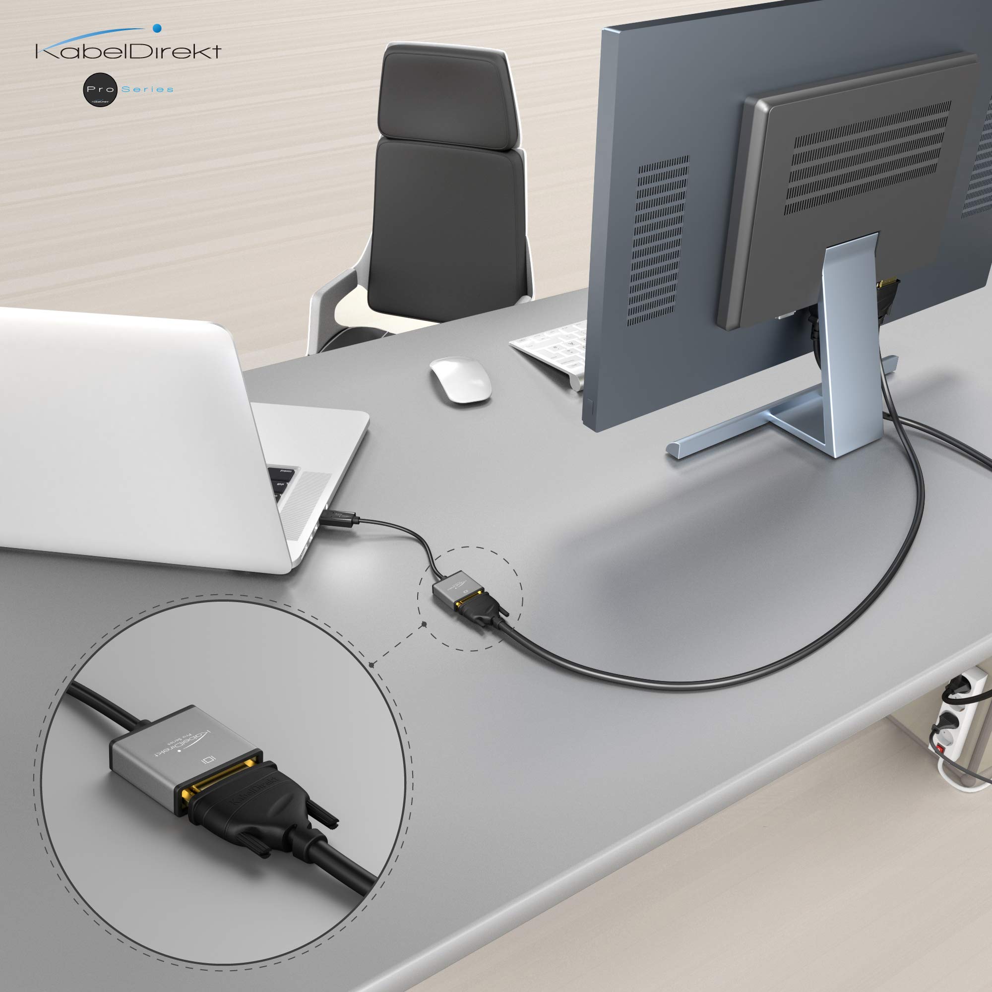KabelDirekt – Adapter DisplayPort DP do DVI, 0,15m (maksymalna rozdzielczość 4K/30Hz, wszystkich kart graficznych z gniazdem DP i służy do podłączania monitorów z wejściem DVI)