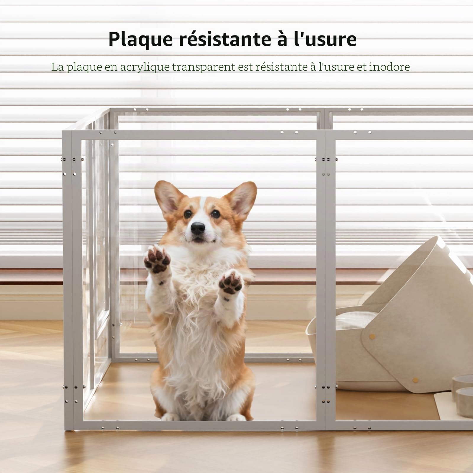 Parc pour Chien 8 Panneaux, Parc Chien Interieur Acrylique，H:60cm, Enclos Chien avec Porte, Cadre métallique, Robuste, Facile à Installer, Convient aux Chien Chiot Lapin Petit,Blanc