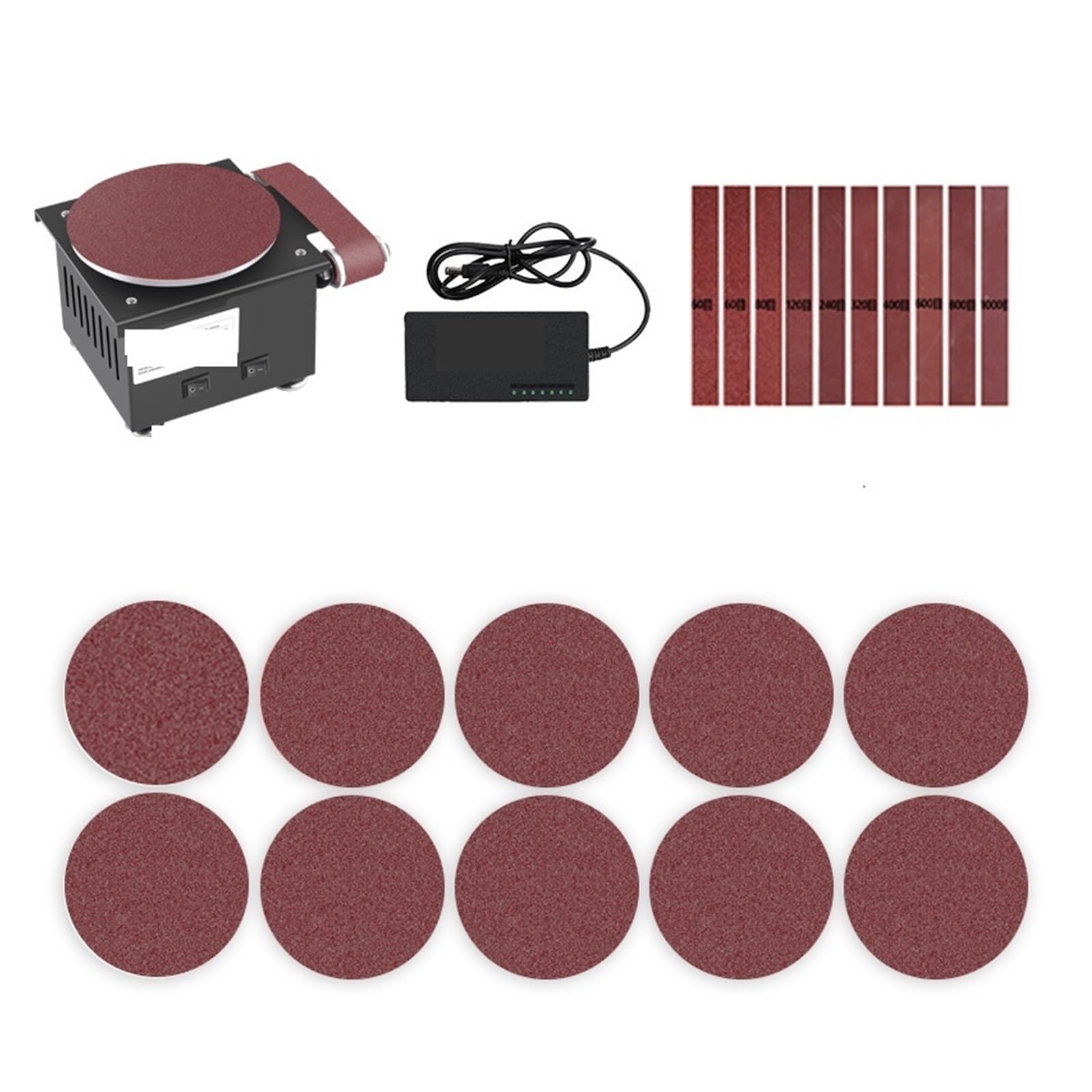 Mini elektryczna szlifierka taśmowa DIY szybka maszyna z piaskiem wielofunkcyjna szlifierka biurkowa narzędzie do polerowania drewna do obróbki drewna, szlifowania i polerowania(Set meal 6)