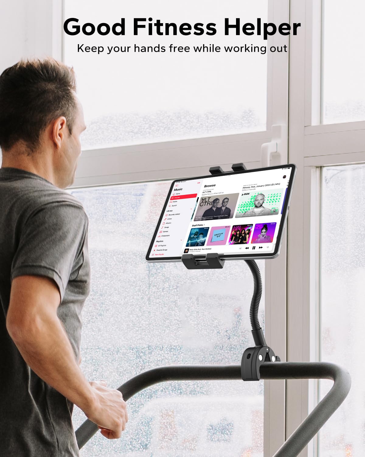 GDZN Supporto per tablet per tapis roulant, cyclette, bici da spinning, sedia a rotelle, passeggino, compatibile con iPad Pro 12.9, Galaxy Tab, Kindle, Fire, telefoni cellulari, tablet da 4,7-15,6"