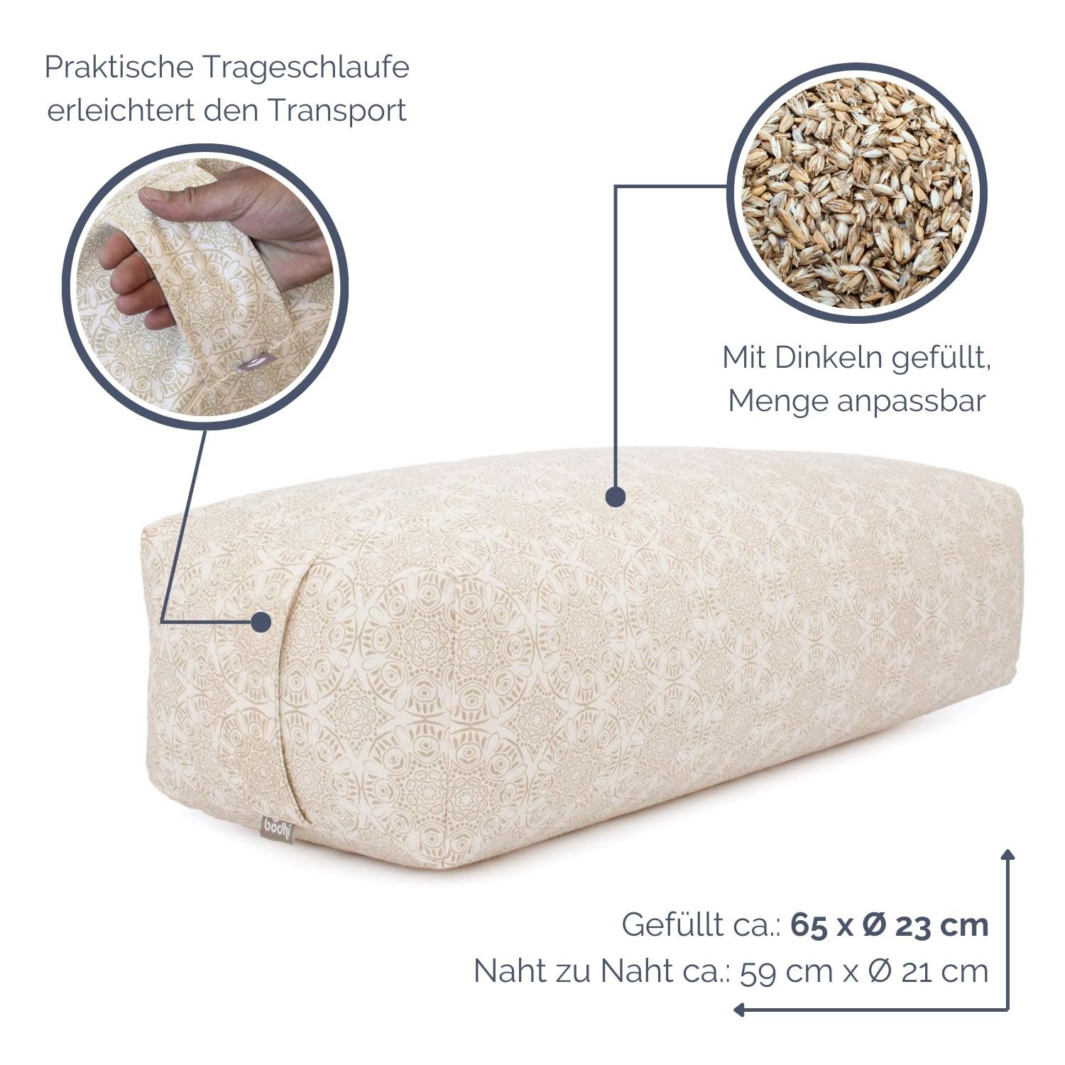 Bodhi Yoga Bolster SALAMBA | Maharaja Collection | Rechteckiges Yogakissen | Waschbarer Bezug aus Baumwolle mit Dinkelfüllung | Zubehör für Restorative und Yin Yoga