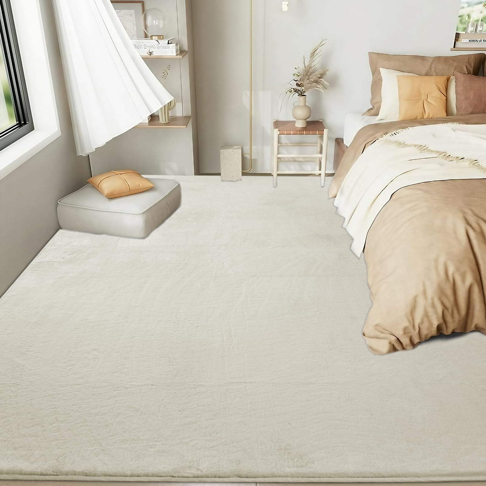 Sour Lemon Teppich Wohnzimmer 200x300cm,Großer Cream Teppiche Kunstfell | Waschbar Glatt Anti-Rutsch Carpet für Schlafzimmer, Kurzflor rutschfest, fusselfrei, Flauschiger Teppich Bereich Kinderzimmer