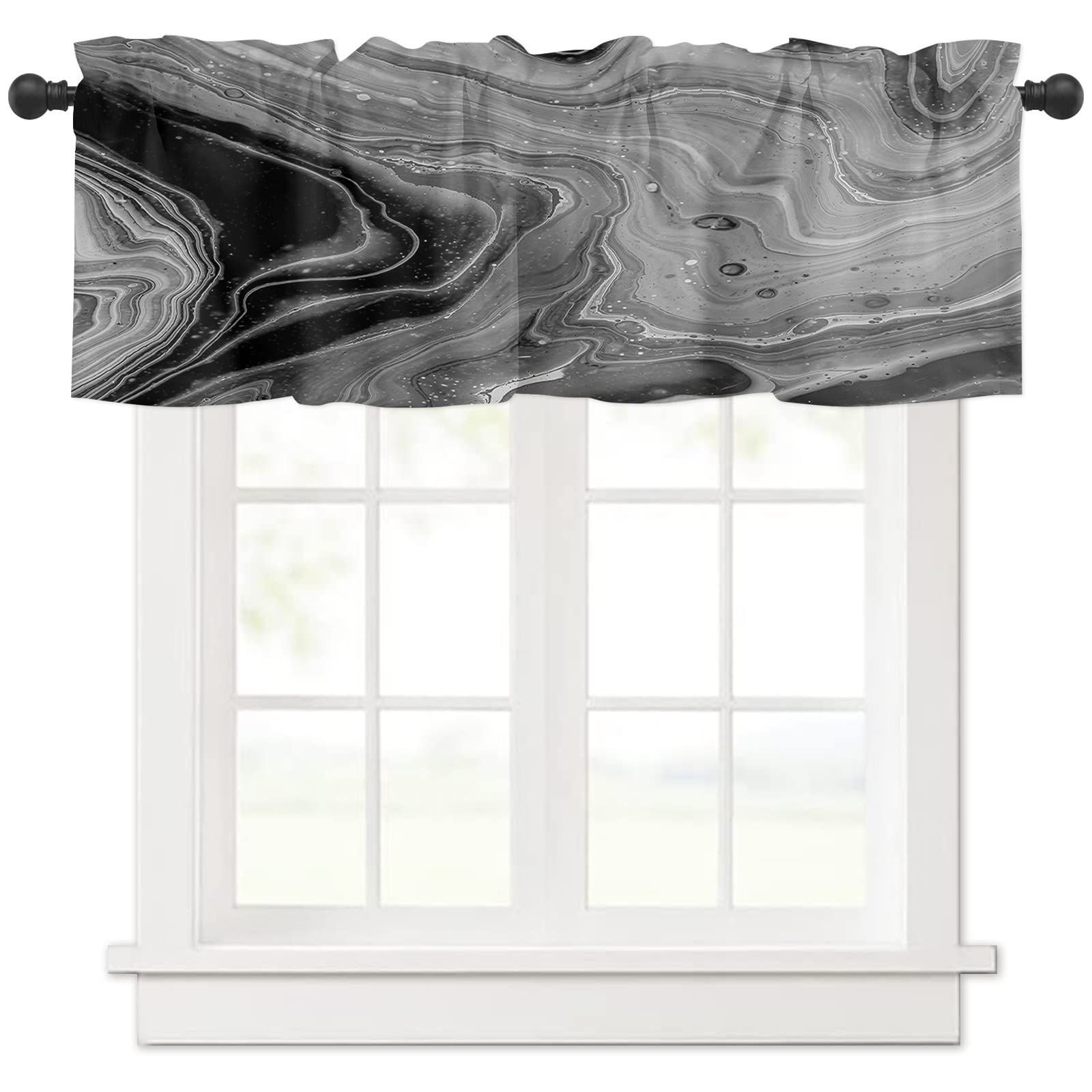 Black and Gray Gradient Window Curtain Valances for Bathroom Living Room, Valance Rod Pocket Window Curtain for Kitchen Bathroom Decor 54x18inch, Color Fluid Modern Art