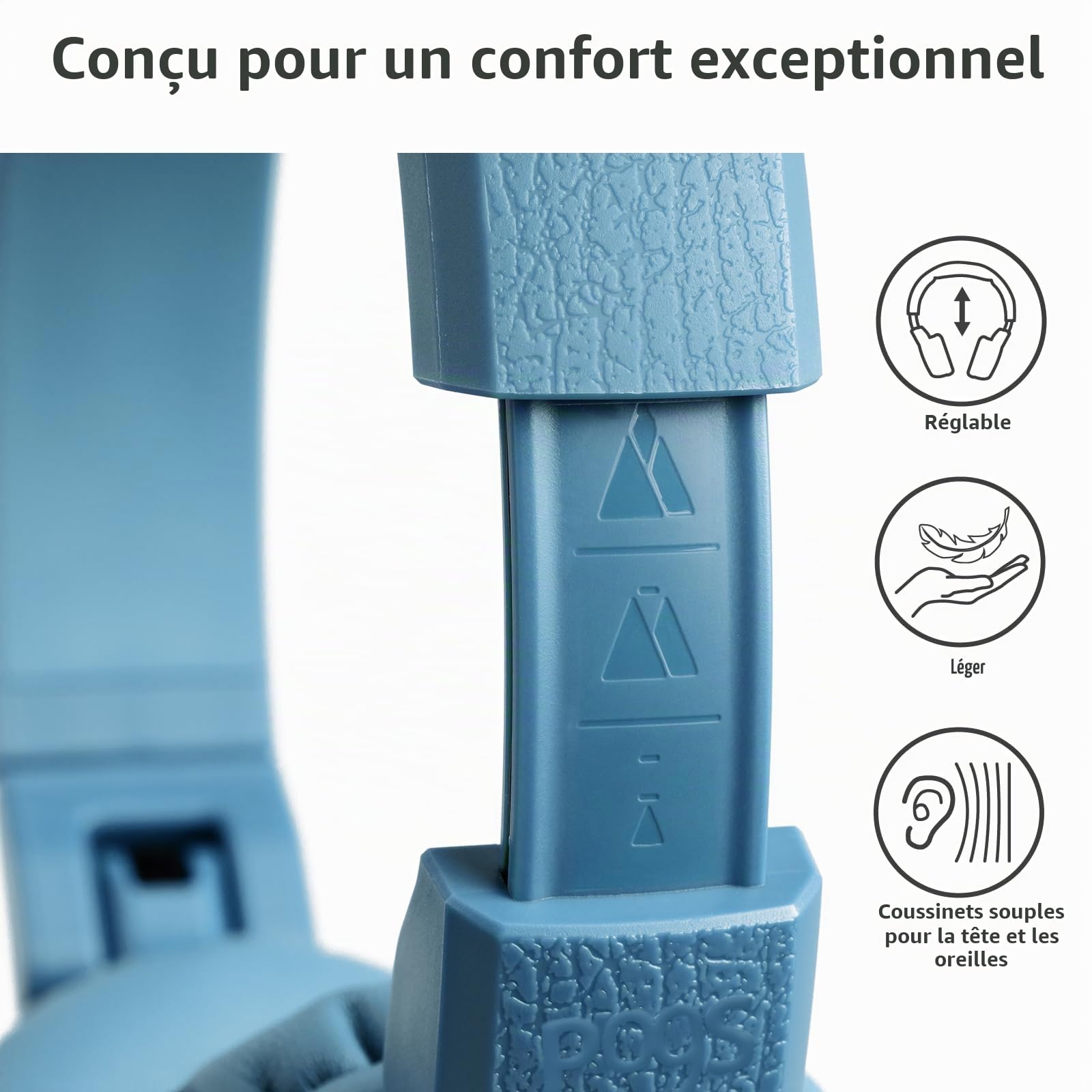 POGS Casque filaire pour enfants | The Elephant 2 | Casque réglable et durable pour enfants de 3 ans et plus | Limité à 85 dB, microphone | Casque sur-oreille | Fonction de partage de musique Câble