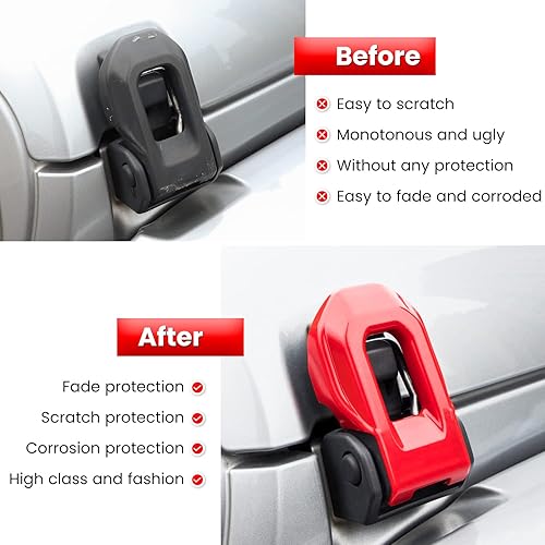 Miniatura 4 de Cubierta de soportes de cierre de capó para Jeep Wrangler JL JLU Unlimited Sports Freedom Sahara Rubicon Gladiator JT 2018-2022 (rojo, 2 unidades)