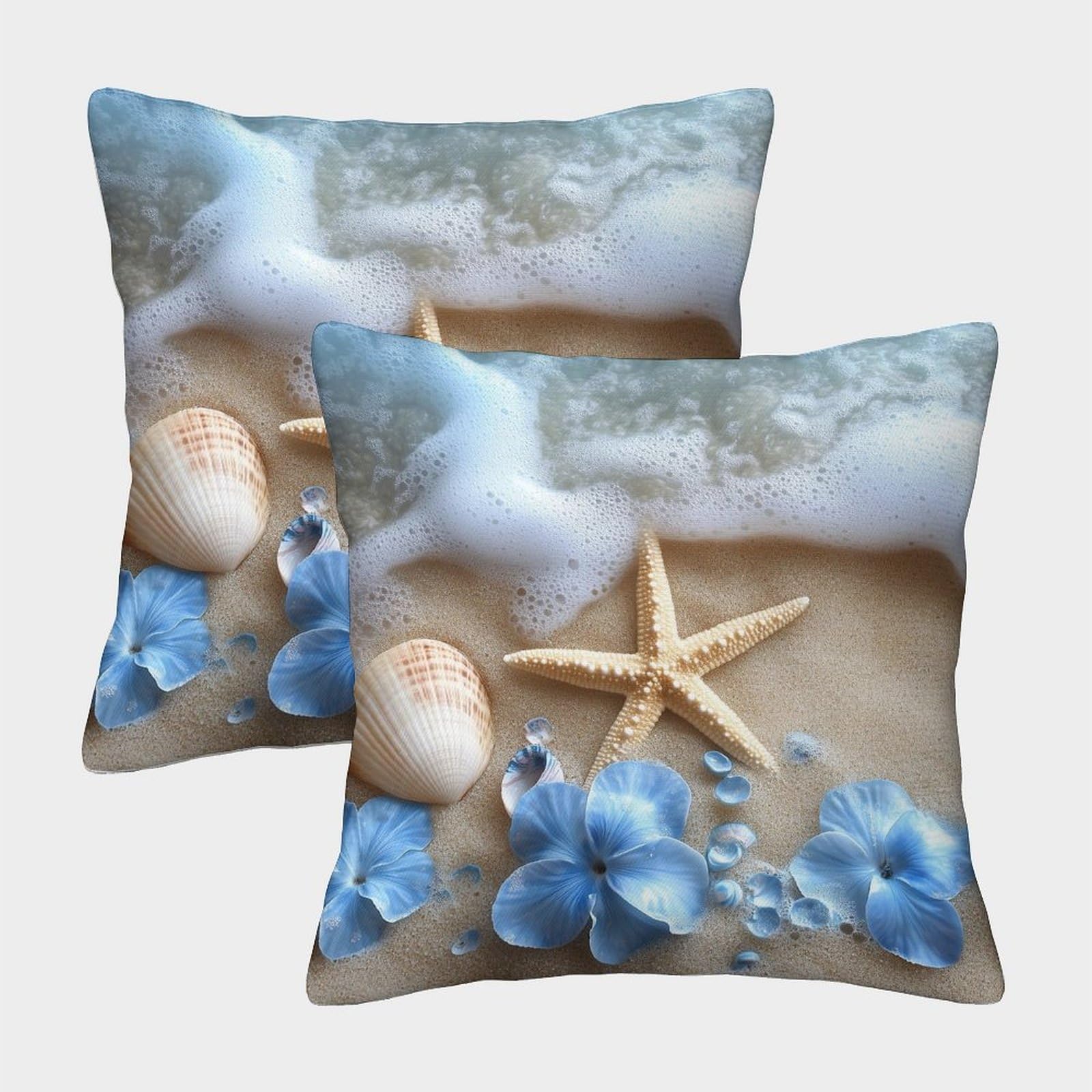 kaiyun 2 Pack Beach in The Water Square Pillow Cover Cushion Cover 40x40cm Suitable for Sofa Bed Chair,3D Starfish Shells And Flowers Pattern