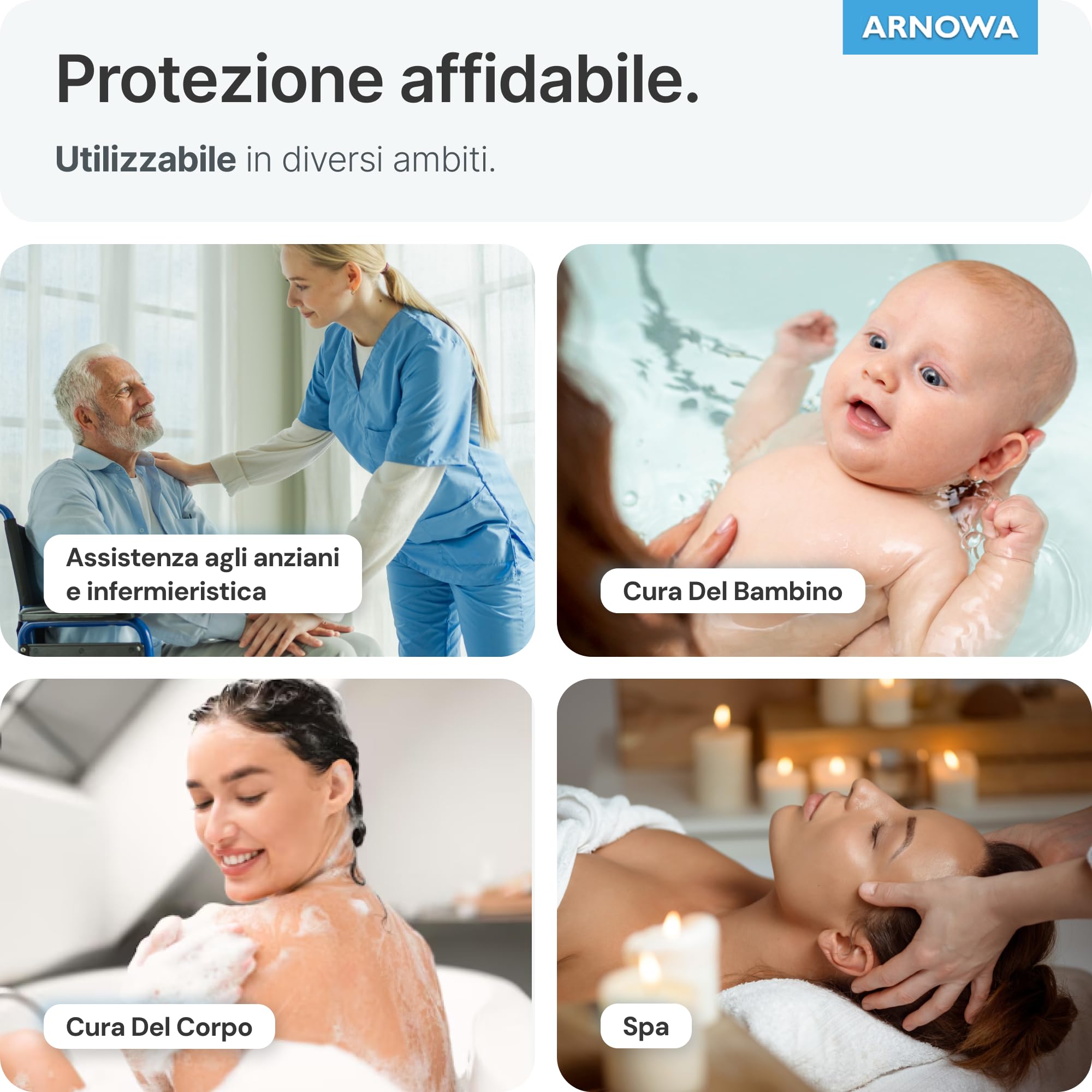 50x ARNOMED® Manopole Monouso non Saponate [IDEALE PER LA PELLE SENSIBILE] Manopole Monouso per lavare anziani, neonati e bambini 60g/m², Manopole per Lavare Anziani Certificazione Dermatest