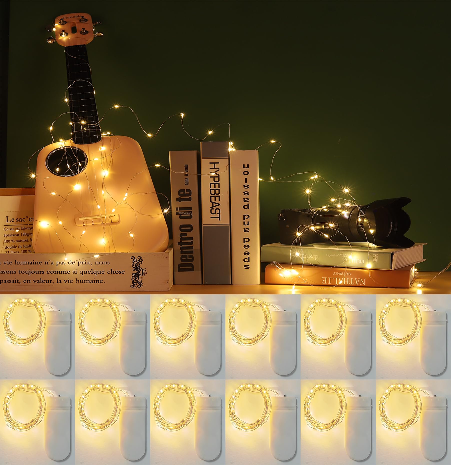 Joosoit 12 Pack of Fairy Lights Battery Operated for Christmas, Valentine's Day, Weddings, Firefly DIY Parties etc -Working Over 80 Hours and 7 ft 20