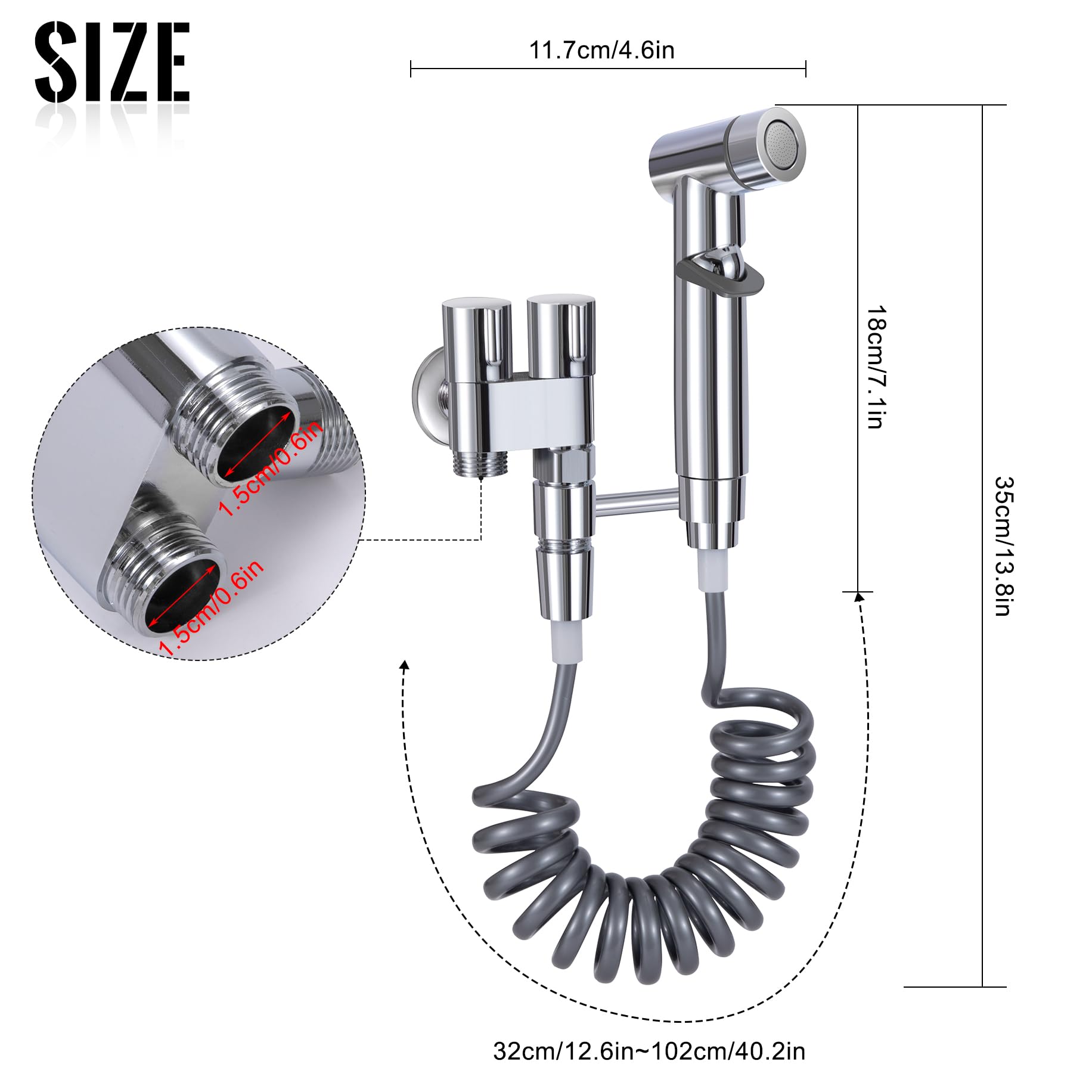 Kit de Rociador de Bidé De Acero Inoxidable Pulverizador para Bidé de Mano Duchas Higienicas para Wc Con 1 en 2 Válvula De Control Dual,Soporte,Manguera para la Higiene Personal Diaria