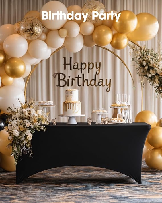 Pureegg Spandex Tablecloth 6ft Black 2-Pack Table Cover | Wrinkle-Free and Stretch，for Party, Wedding, Banquet, Table Cloths Rectangular ，183L x 76W x 76H cm, Fitted and Tight