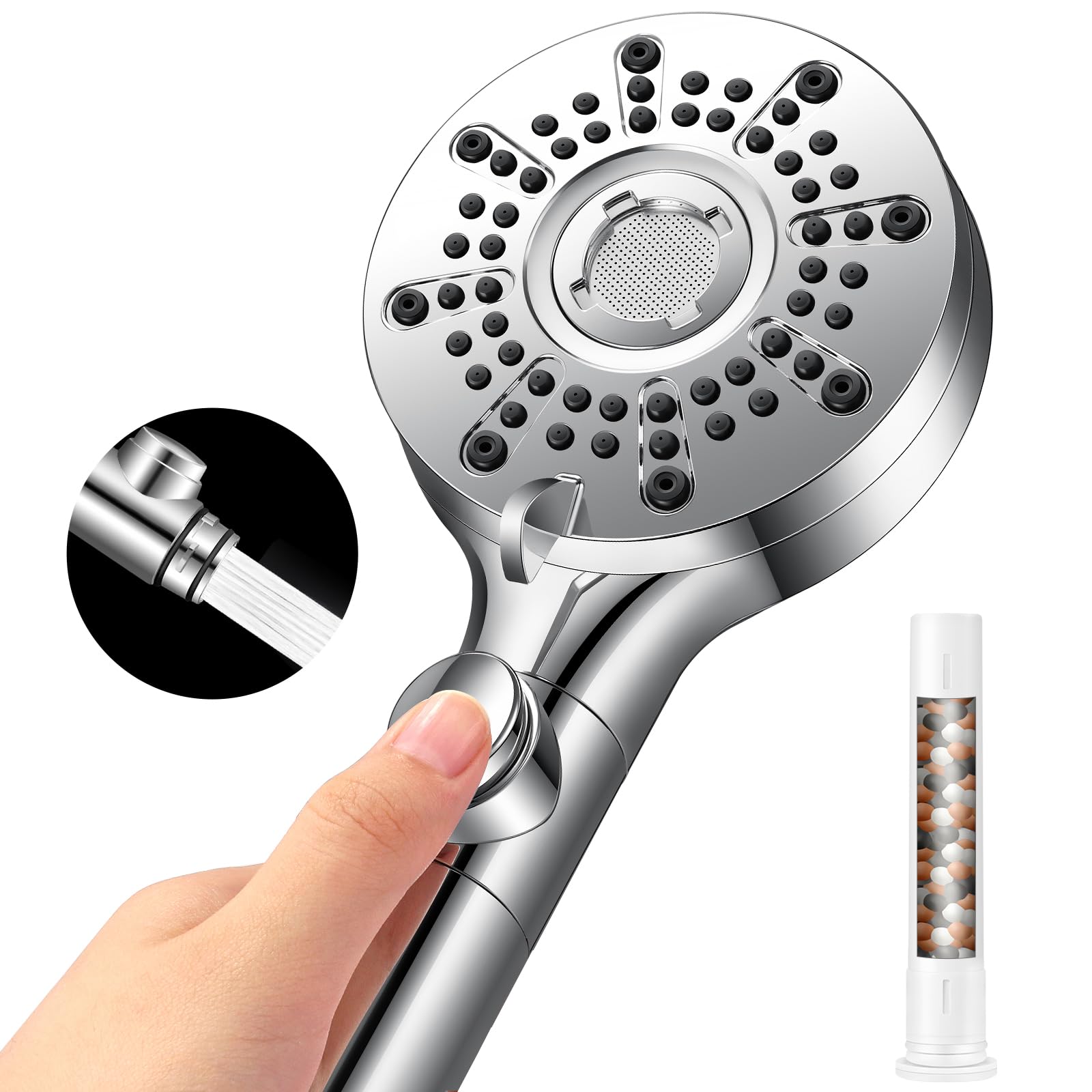 Duschkopf mit Filter, Hochdruck Brausekopf Dusche mit 5+1 Strahlarten, Sparduschkopf mit Filter-Funktion，Wasserstopp-Funktion, Abnehmbar für den Einsatz als Spritzpistole